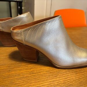 Silver Leather Mules